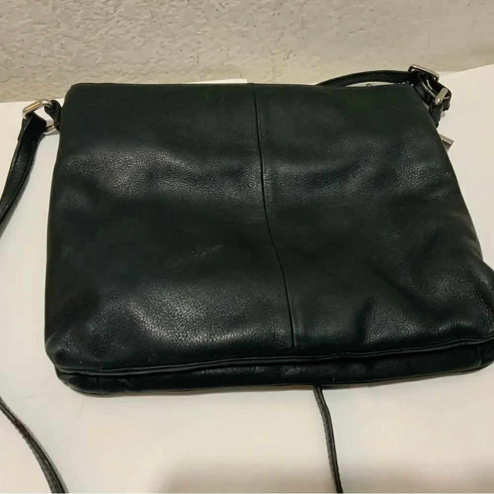 Margot Crossbody Double-zip Medium Sized Black Leather Handbag Purse
